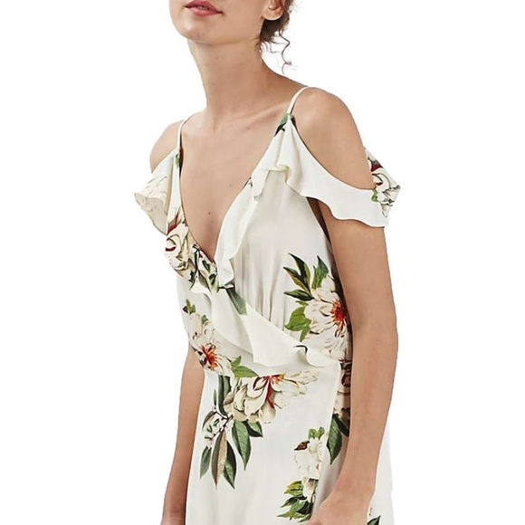 Floral Print Ruffle Cold Shoulder Wrap Maxi Dress - Picture 1 of 9